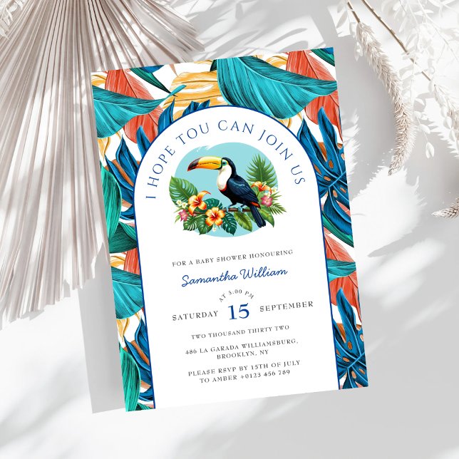 Toucan Tropical Vibrant Summers Baby Shower Invitation (Creator Uploaded)