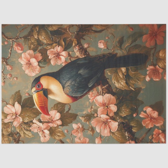 Toucan Tropical Vintage Style Painting Decoupage Tissue Paper (Front)
