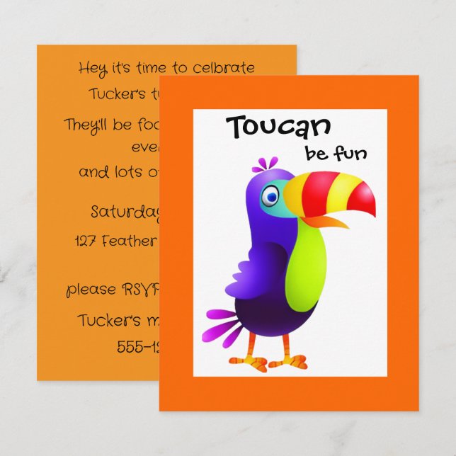 Toucan Turning Two Birthday Digital Download Invitation (Front/Back)