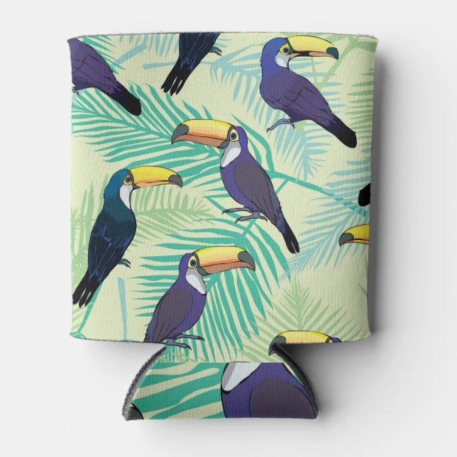Toucan Vintage, Colourful Illustration. Can Cooler (Front)