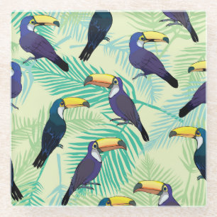 Toucan Vintage, Colourful Illustration. Glass Coaster