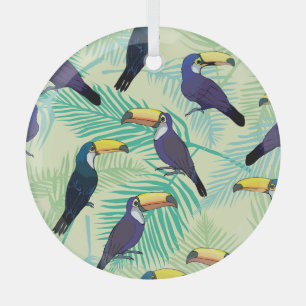 Toucan Vintage, Colourful Illustration. Glass Tree Decoration