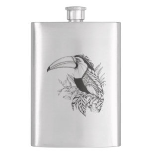 Toucan Wild Animal Nature Illustration Art Tattoo Hip Flask
