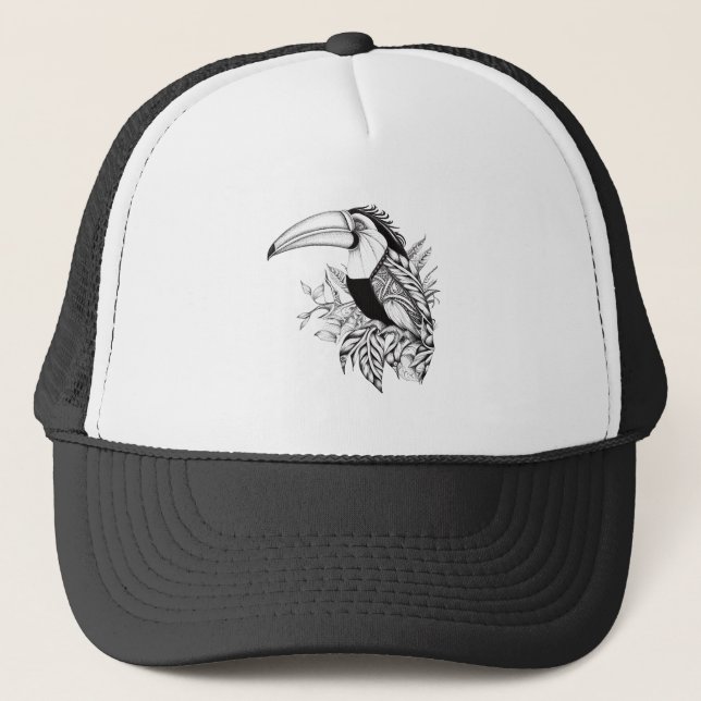 Toucan Wild Animal Nature Illustration Art Tattoo Trucker Hat (Front)