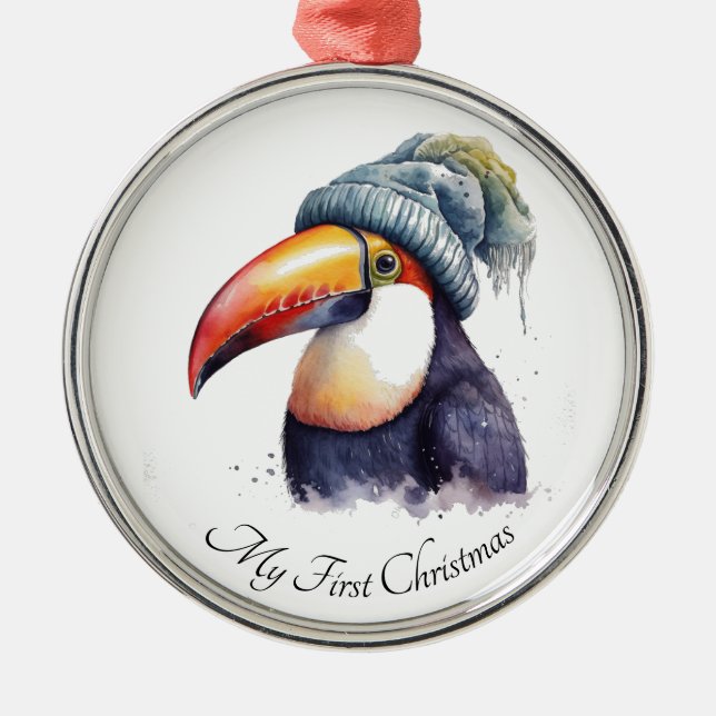 Toucan Winter Vibes, custom Metal Tree Decoration (Front)