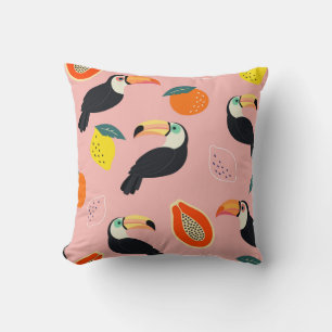 Toucan with Abstract Tropical Fruits Cushion