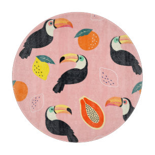 Toucan with Abstract Tropical Fruits Cutting Board