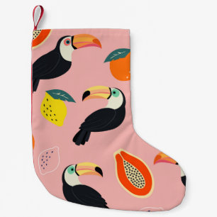 Toucan with Abstract Tropical Fruits Small Christmas Stocking