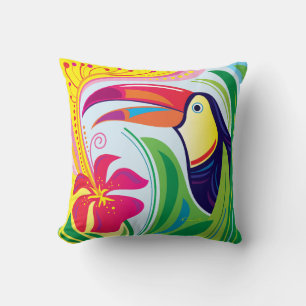 Toucan with Tropical Flower Cushion