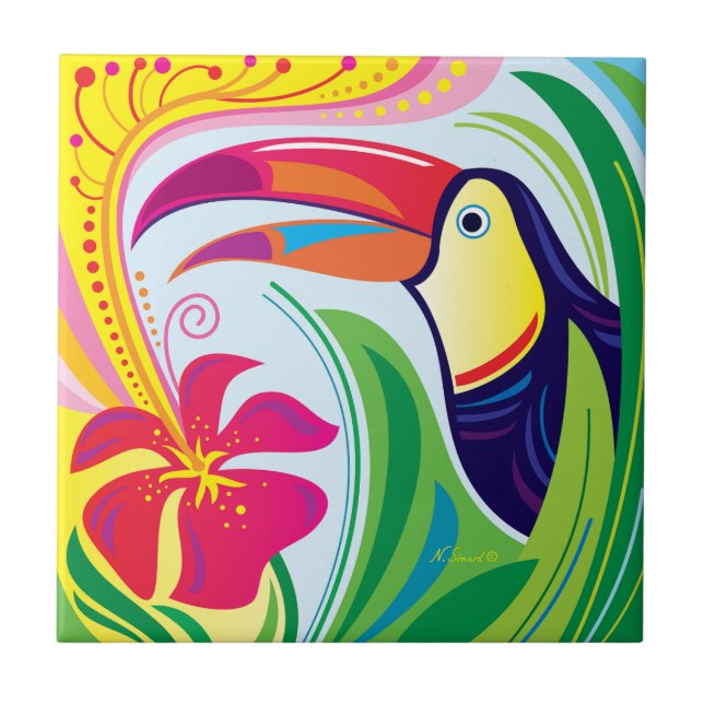 Toucan with Tropical Flower Tile (Front)