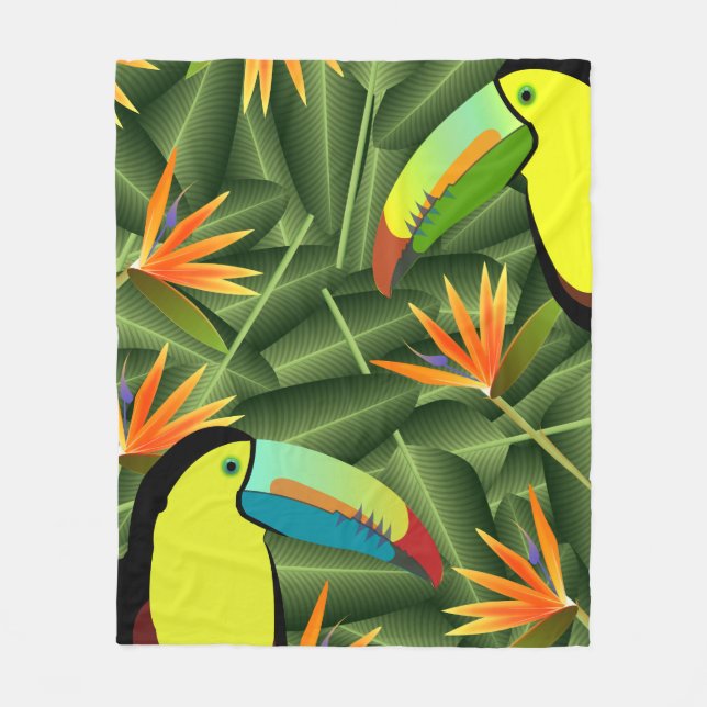 Toucans and Birds of Paradise Fleece Blanket (Front)