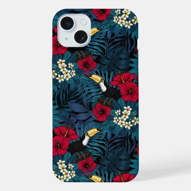 Toucans and tropical flora, green and red iPhone case (Back)