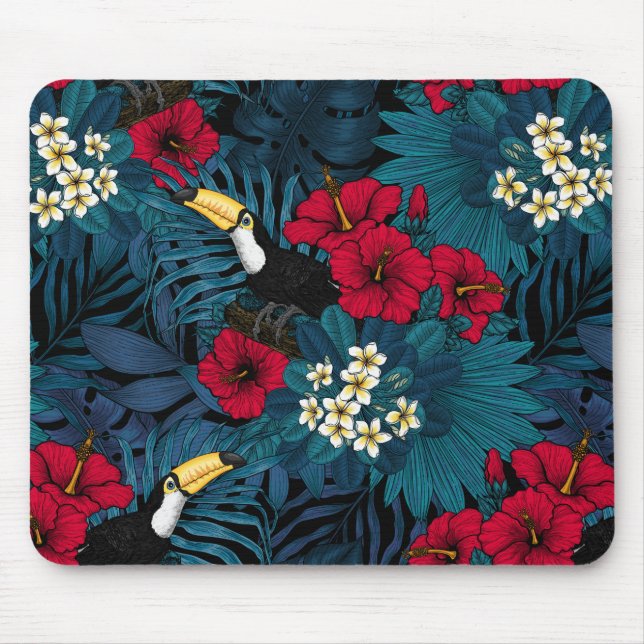 Toucans and tropical flora, green and red mouse mat (Front)