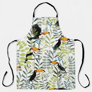 Toucans in green leaves and branches seamless patt apron