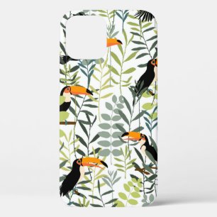 Toucans in green leaves and branches seamless patt iPhone 12 case