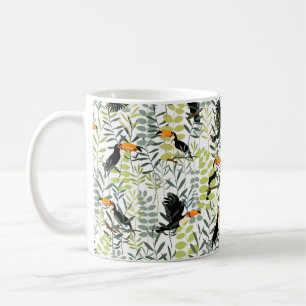 Toucans in green leaves and branches seamless patt coffee mug