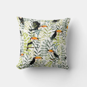 Toucans in green leaves and branches seamless patt cushion