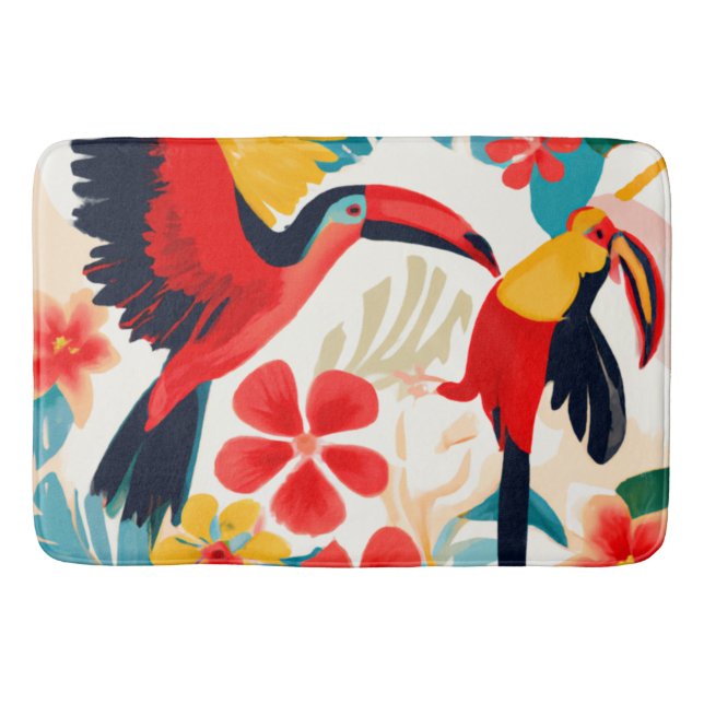 Toucans in Paradise Tropical art bath mat (Front)