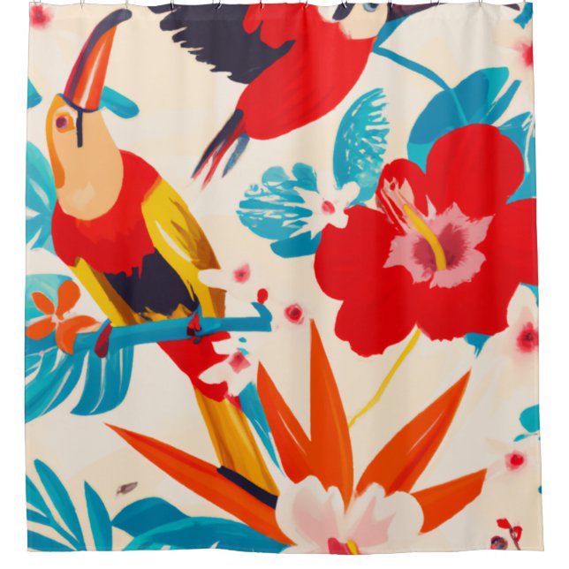 Toucans in paradise Tropical art shower curtain (Front)