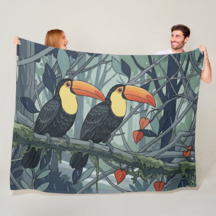 Toucans in the Rain – Aesthetic Tropical Bird Fleece Blanket