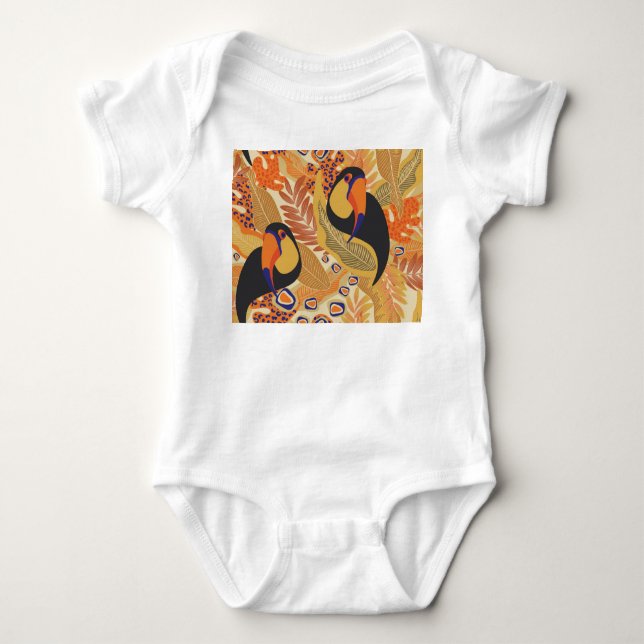 Toucans on branches, seamless tropical pattern. baby bodysuit (Front)