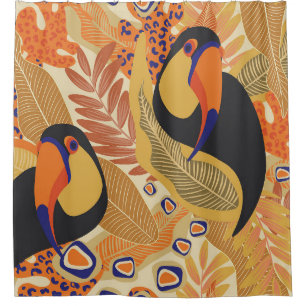 Toucans on branches, seamless tropical pattern. shower curtain