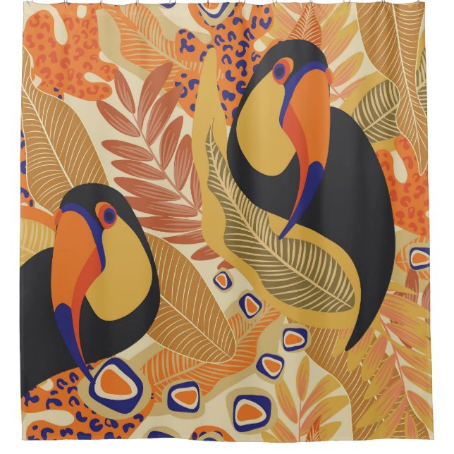 Toucans on branches, seamless tropical pattern. shower curtain (Front)