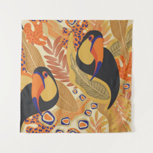Toucans on branches, seamless tropical pattern. tapestry
