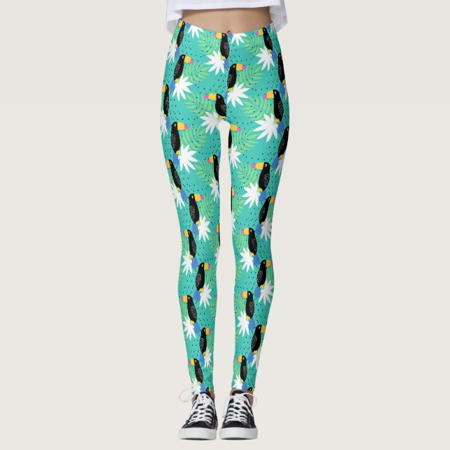 Toucans On Teal Leggings (Front)