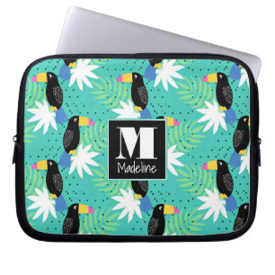 Toucans On Teal Monogram Laptop Sleeve