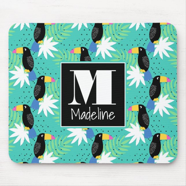 Toucans On Teal | Monogram Mouse Mat (Front)