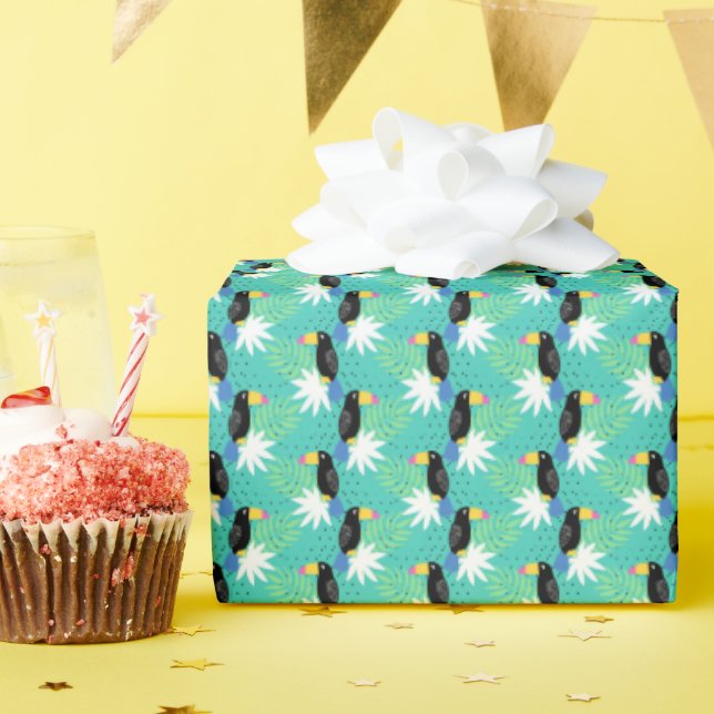 Toucans On Teal Wrapping Paper (Birthday Party)
