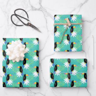 Toucans On Teal Wrapping Paper Sheet
