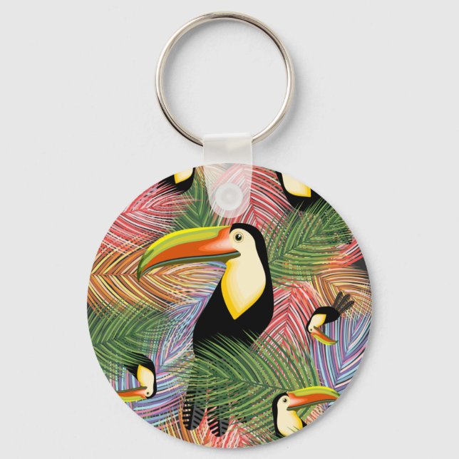 Toucans on the Jungle Exotic Summer Pattern     Key Ring (Front)
