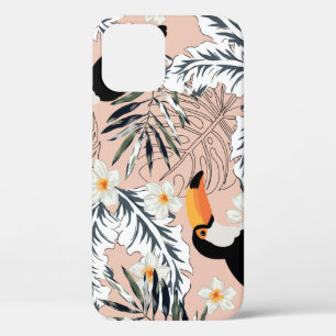 Toucans, Palms, Plumeria: Pink Tropical. iPhone 12 Case