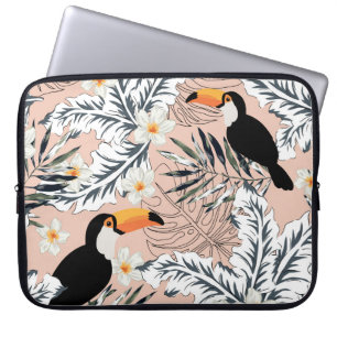 Toucans, Palms, Plumeria: Pink Tropical. Laptop Sleeve
