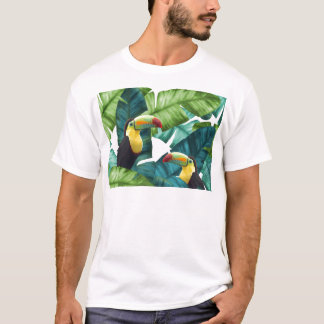 Toucans Tropical Banana Leaves Pattern T-Shirt