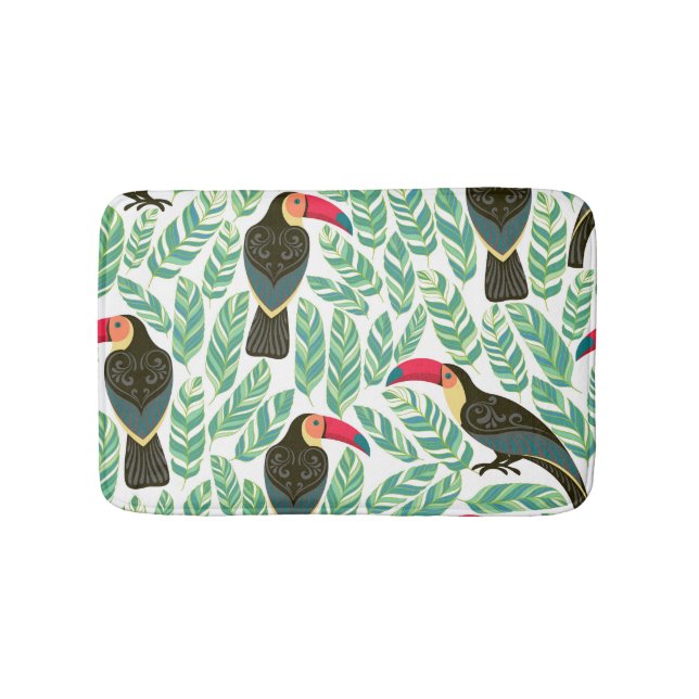 Toucans, tropical leaves, decorative pattern. bath mat (Front)