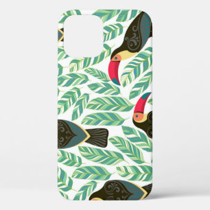Toucans, tropical leaves, decorative pattern. iPhone 12 case
