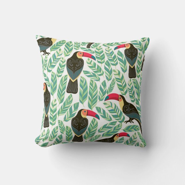 Toucans, tropical leaves, decorative pattern. cushion (Front)