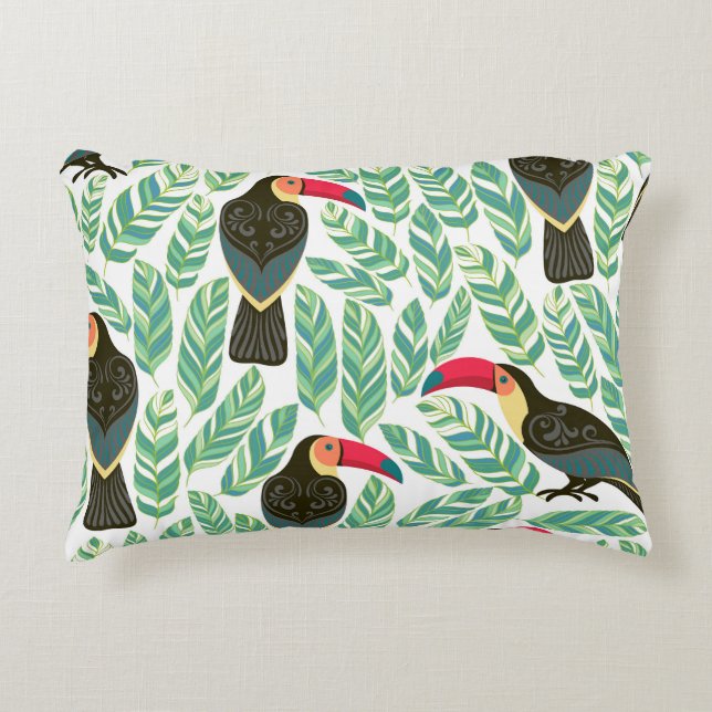 Toucans, tropical leaves, decorative pattern. cushion (Front)
