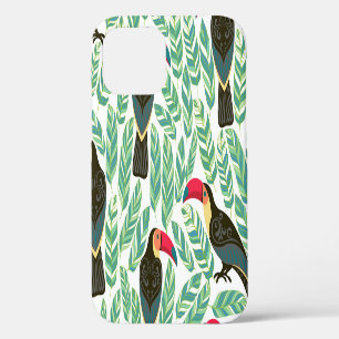 Toucans, tropical leaves, decorative pattern. iPhone 12 case