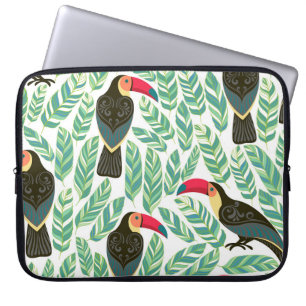 Toucans, tropical leaves, decorative pattern. laptop sleeve