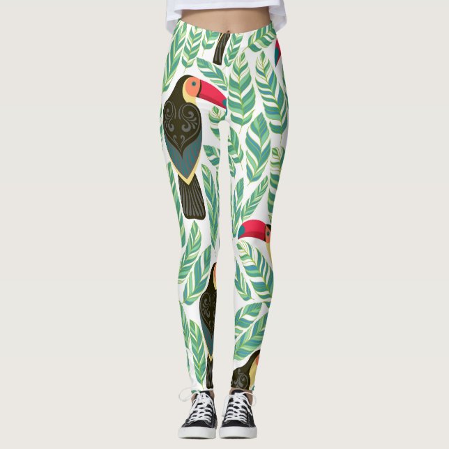 Toucans, tropical leaves, decorative pattern. leggings (Front)