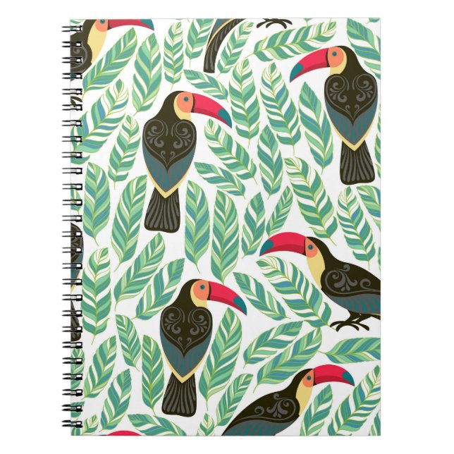 Toucans, tropical leaves, decorative pattern. notebook (Front)