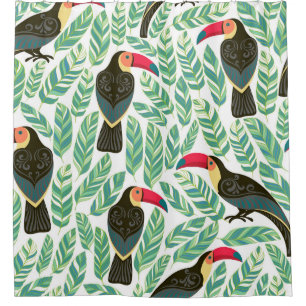 Toucans, tropical leaves, decorative pattern. shower curtain