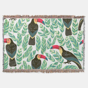 Toucans, tropical leaves, decorative pattern. throw blanket