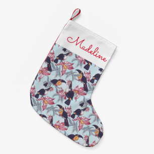 Toucans With Exotic Flowers Add Your Name Small Christmas Stocking