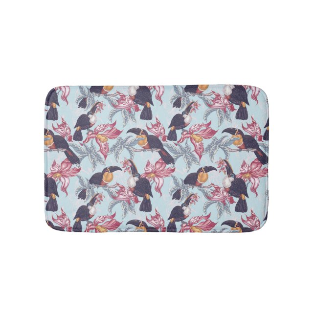 Toucans With Exotic Flowers Bath Mat (Front)