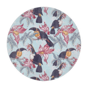 Toucans With Exotic Flowers Cutting Board